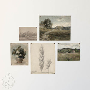 Vintage Landscape Prints | 5 Gallery Wall Prints, Ornate Gold Frames | Hallway Wall Art | G22-1