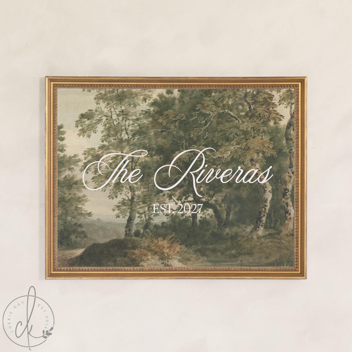 Family Established Sign | Personalized Last Name Wall Decor in Gold Frame | N122