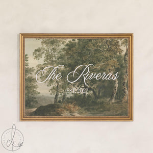 Family Established Sign | Personalized Last Name Wall Decor in Gold Frame | N122