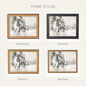 Christmas Decor for Wall | Snow Covered Tree Painting | Large Ornate Gold Framed Canvas | N224