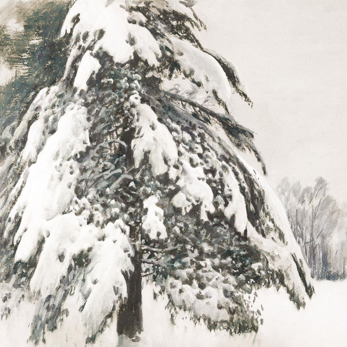 Christmas Decor for Wall | Snow Covered Tree Painting | Large Ornate Gold Framed Canvas | N224