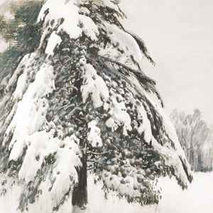 Christmas Decor for Wall | Snow Covered Tree Painting | Large Ornate Gold Framed Canvas | N224