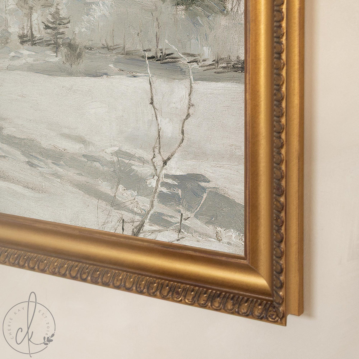 Country Christmas Decor | Snowy Winter Hillside Canvas Print | Ornate Gold Frame Wall Art | N127