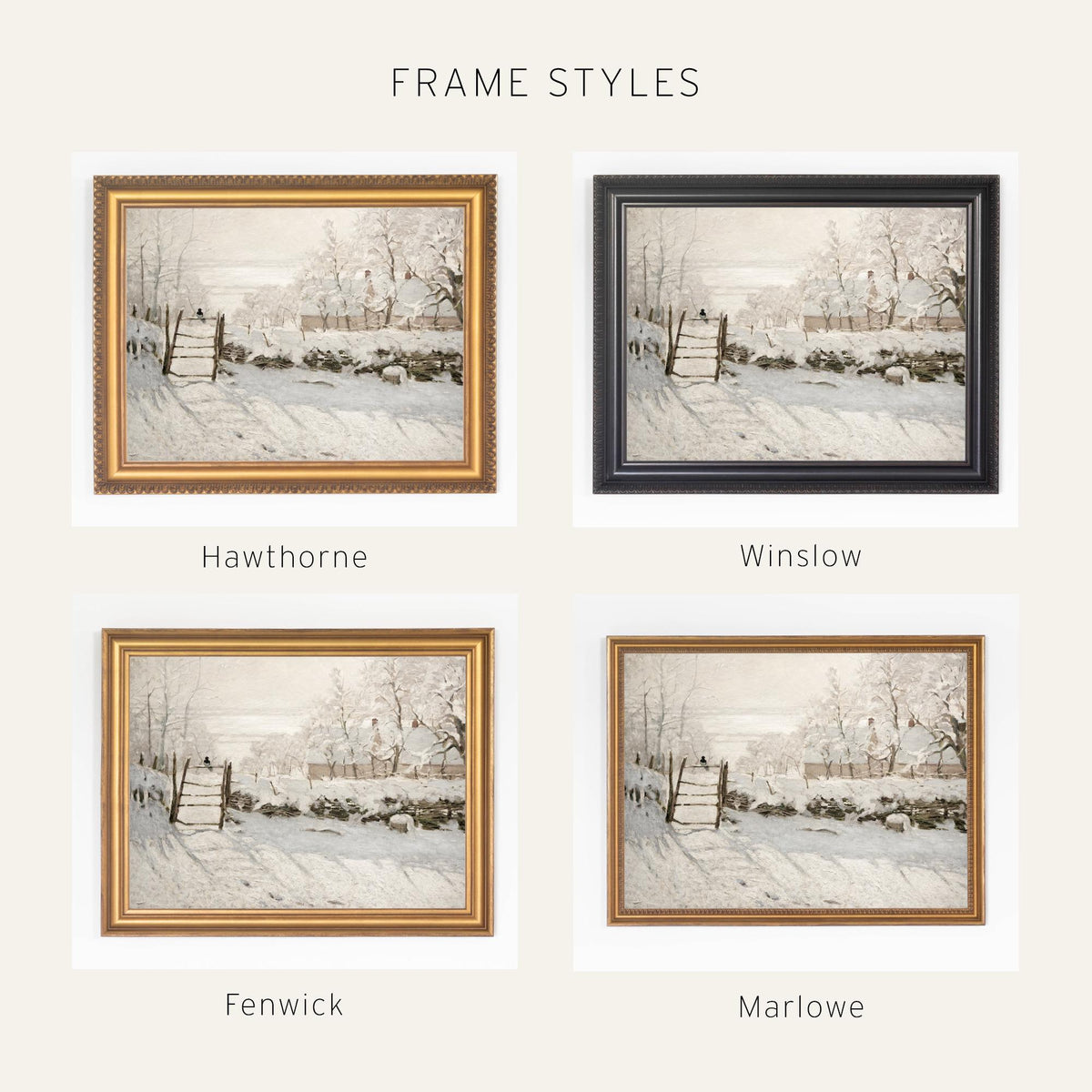 Monet The Magpie | Christmas Canvas Print | Winter Snow Scene in Large Ornate Gold Frame | N185