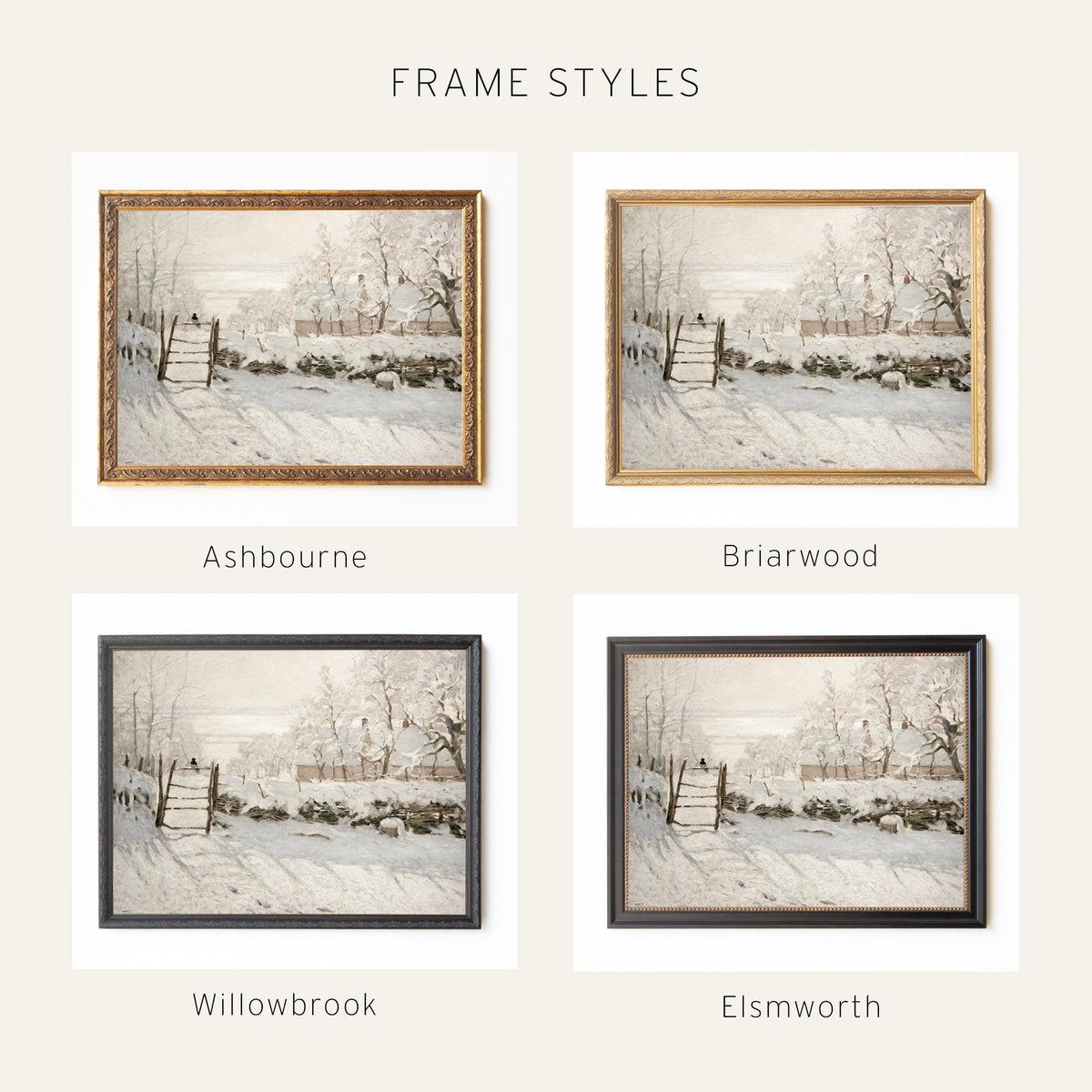Monet The Magpie | Christmas Canvas Print | Winter Snow Scene in Large Ornate Gold Frame | N185