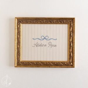 Girl Nursery Decor | Personalized Name Sign with Bow | Embroidered Ornate Gold Frame