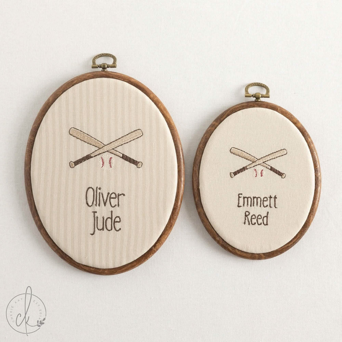 Baseball Nursery Decor | Embroidered Newborn Name Sign | Crossed Bats Baby Hoop | E13