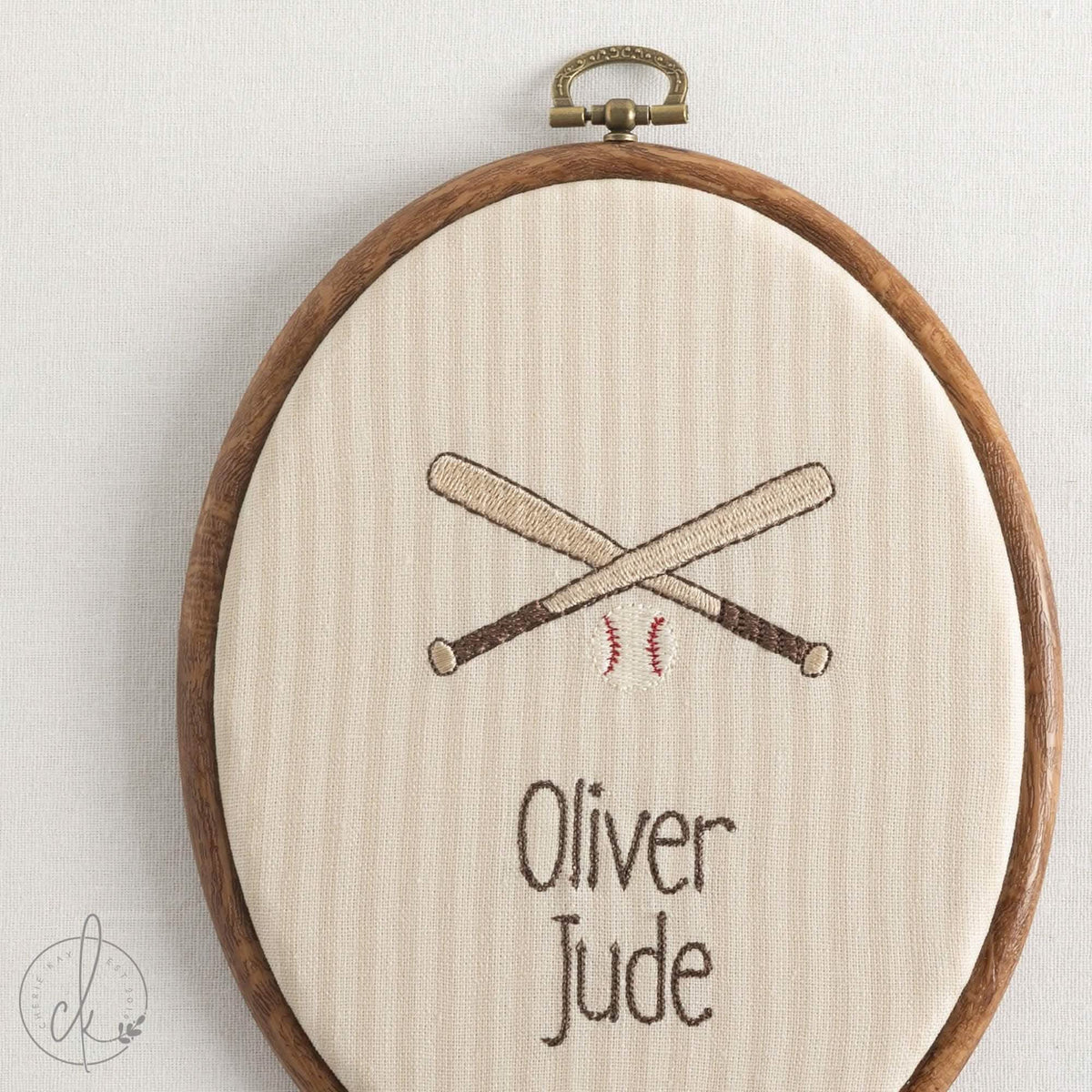 Baseball Nursery Decor | Embroidered Newborn Name Sign | Crossed Bats Baby Hoop | E13