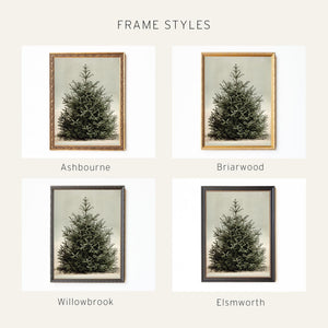Christmas Tree Artwork | Vintage Snowy Evergreen Painting | Large Gold Framed Canvas Print | N160