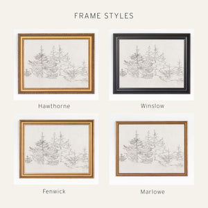 Christmas Tree Sketch Print | Vintage Style Evergreen Art | Ornate Gold Framed Canvas | N188