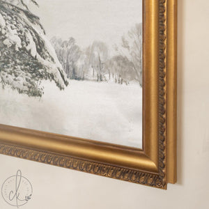 Christmas Decor for Wall | Snow Covered Tree Painting | Large Ornate Gold Framed Canvas | N224