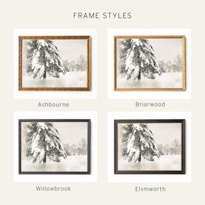 Christmas Decor for Wall | Snow Covered Tree Painting | Large Ornate Gold Framed Canvas | N224