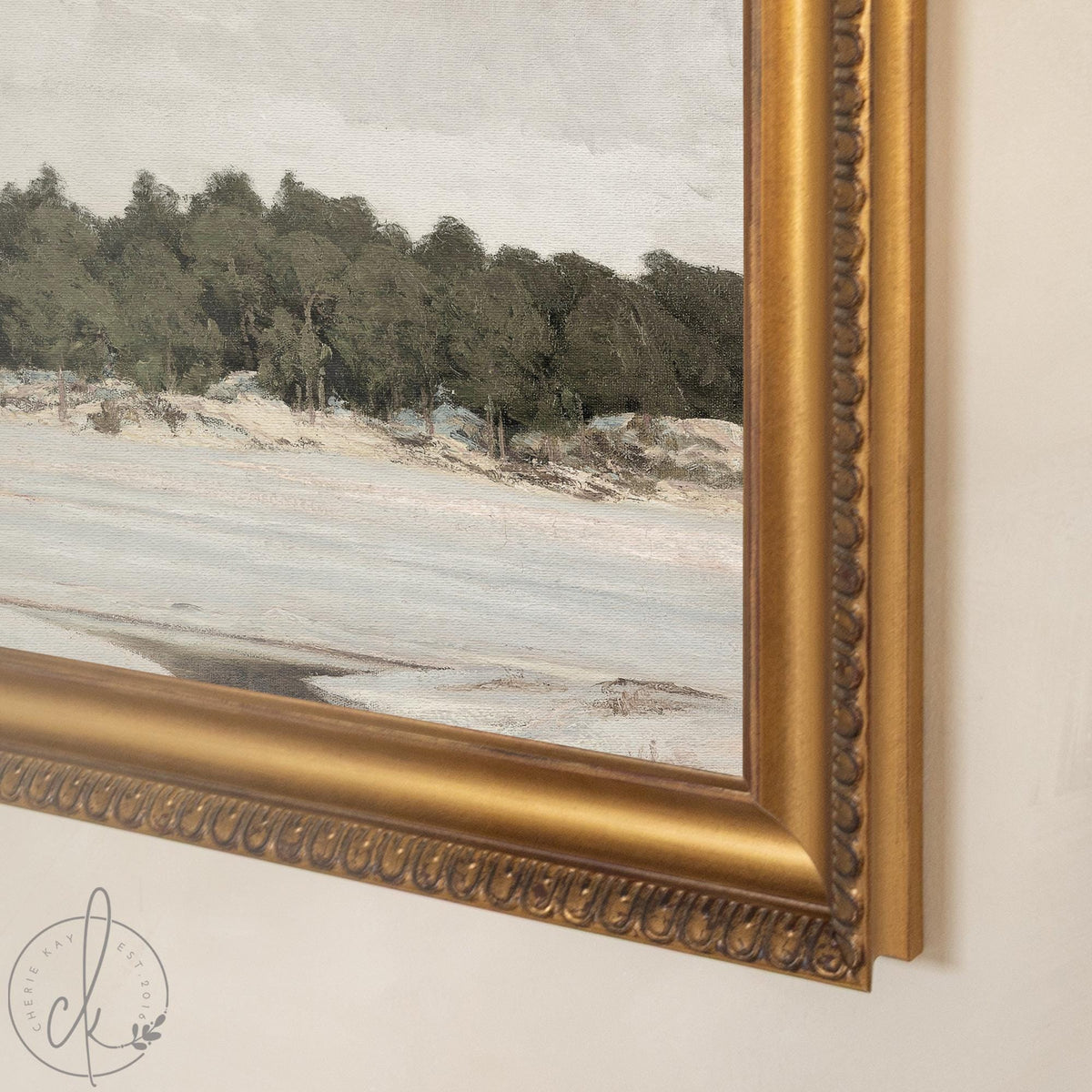 Mantel Art | Snowy Winter Christmas Painting | Large Ornate Gold Framed Canvas Print | N197