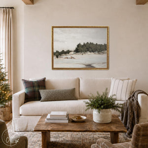 Mantel Art | Snowy Winter Christmas Painting | Large Ornate Gold Framed Canvas Print | N197