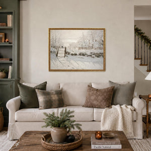 Monet The Magpie | Christmas Canvas Print | Winter Snow Scene in Large Ornate Gold Frame | N185