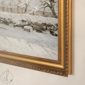 Monet The Magpie | Christmas Canvas Print | Winter Snow Scene in Large Ornate Gold Frame | N185