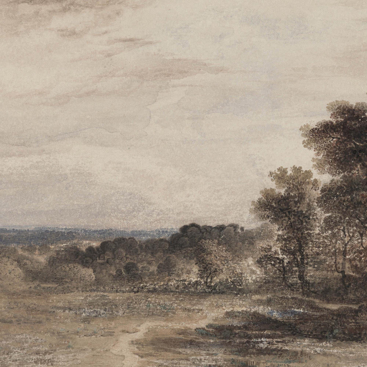 Moody Art Print | Countryside Landscape Painting with Cloudy Sky | Black and Gold Framed Canvas | N55