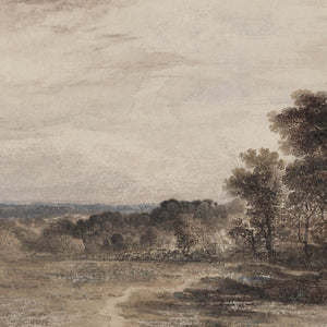 Moody Art Print | Countryside Landscape Painting with Cloudy Sky | Black and Gold Framed Canvas | N55