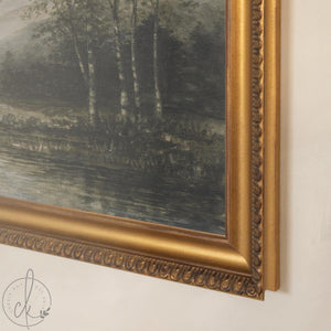Lake Artwork | Vintage Birch Tree Painting | Large Ornate Gold Framed Canvas Print | N193