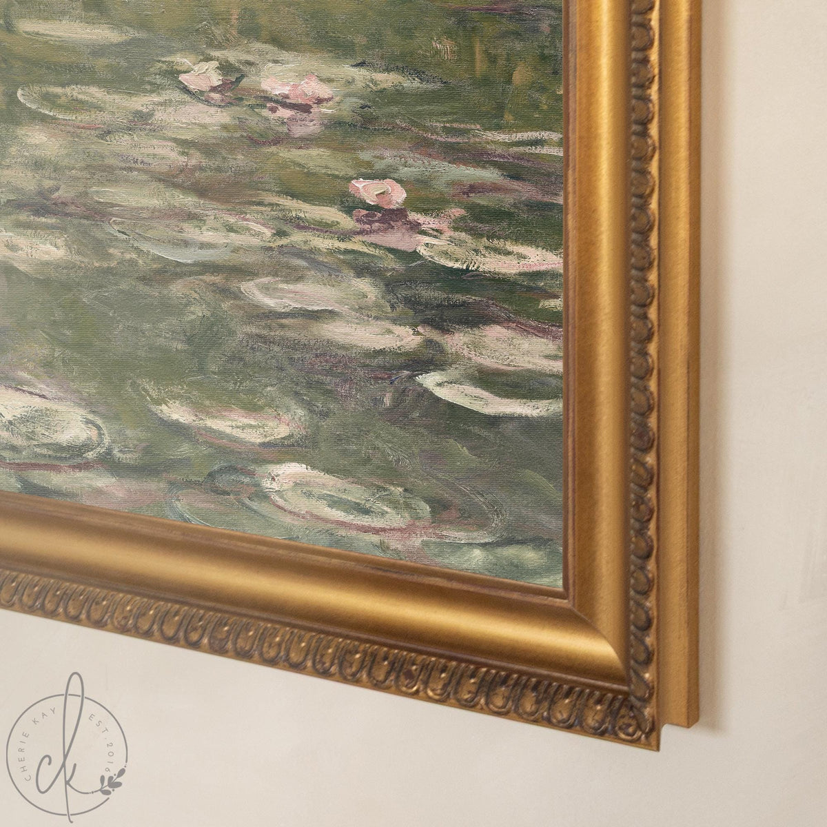 Monet Lily Pads | Impressionist Pond Painting | Large Ornate Gold Framed Canvas Print | N194