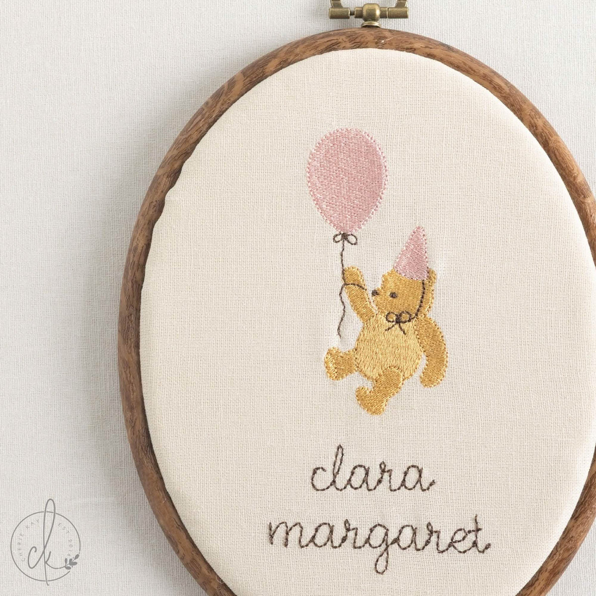 Winnie the Pooh Gift | Embroidered Girl Name Sign | Lace Bow Nursery Hoop | E12