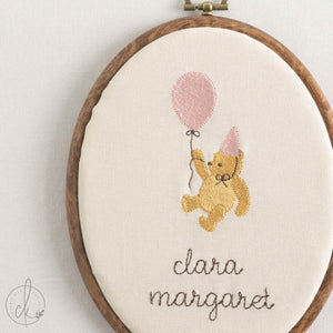 Winnie the Pooh Gift | Embroidered Girl Name Sign | Lace Bow Nursery Hoop | E12