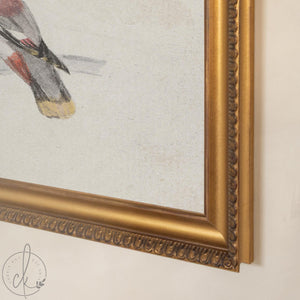 Winter Bird Decor | Waxwing Watercolor Canvas Print | Ornate Gold Framed Wall Art | N159