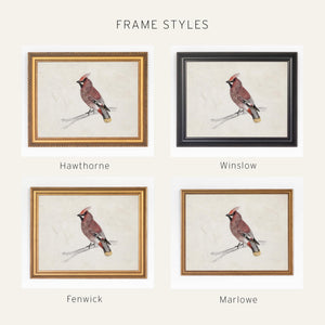 Winter Bird Decor | Waxwing Watercolor Canvas Print | Ornate Gold Framed Wall Art | N159