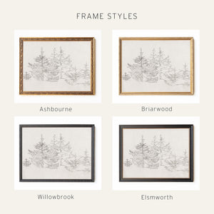Christmas Tree Sketch Print | Vintage Style Evergreen Art | Ornate Gold Framed Canvas | N188