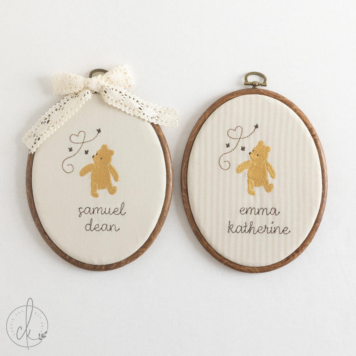 Pooh Bear Decor | Embroidered Baby Name Hoop with Bees | Personalized Nursery Sign and Newborn Gift | E16
