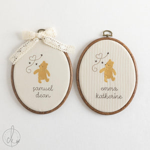 Pooh Bear Decor | Embroidered Baby Name Hoop with Bees | Personalized Nursery Sign and Newborn Gift | E16