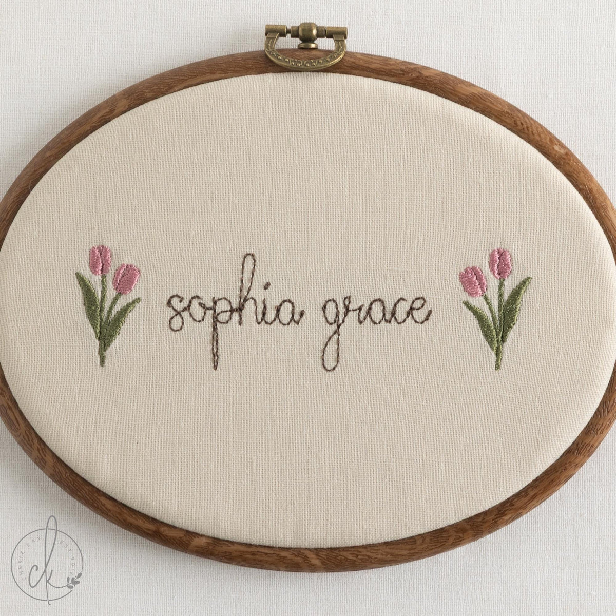 Newborn Keepsake | Tulip Embroidered Name Hoop | Personalized Baby Girl Gifts for the Nursery | E18