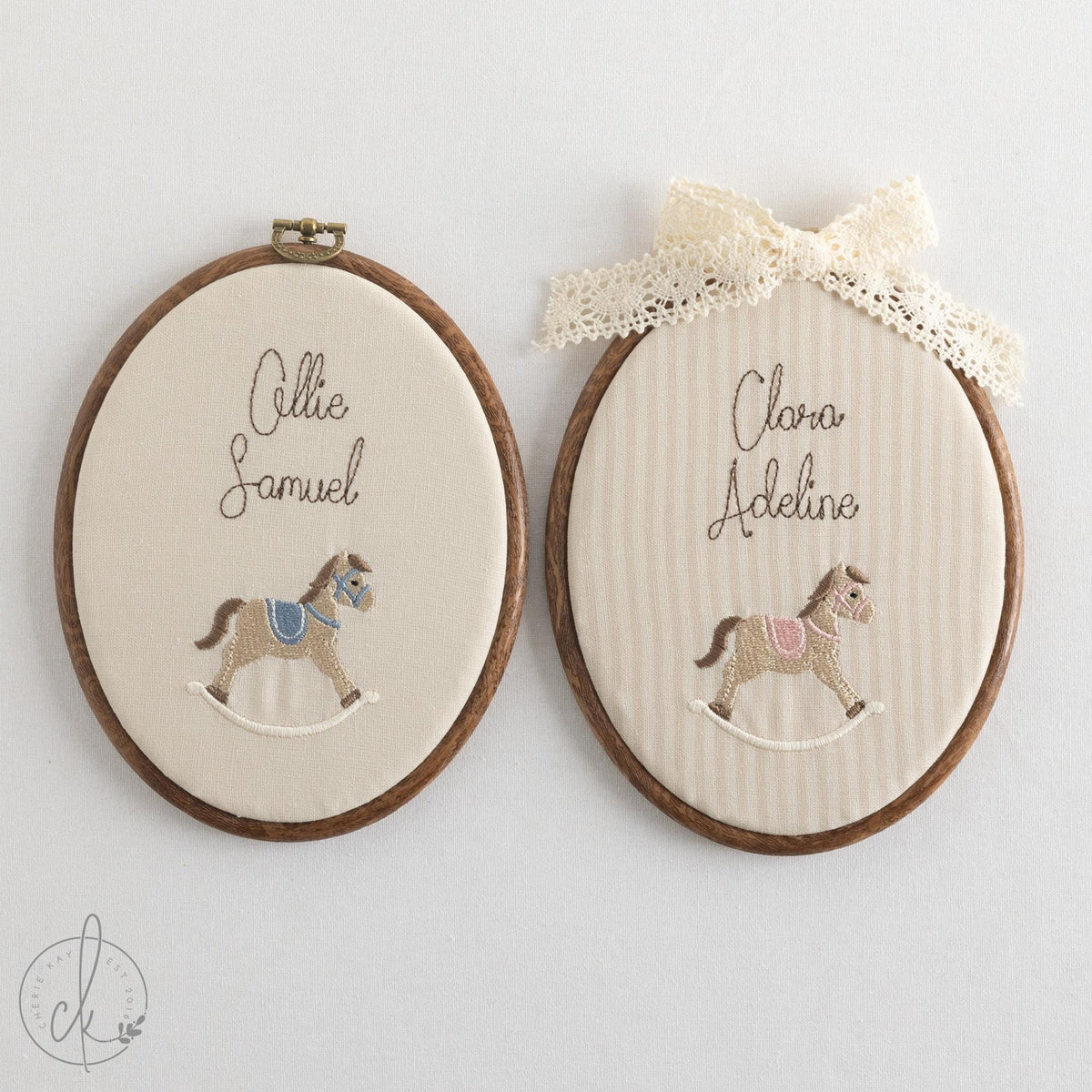 Unique Baby Gifts | Rocking Horse Nursery Decor | Personalized Embroidered Name Sign | E19