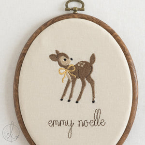 Woodland Nursery Decor | Personalized Fawn Embroidered Name Sign | Baby Girl Gifts | E20