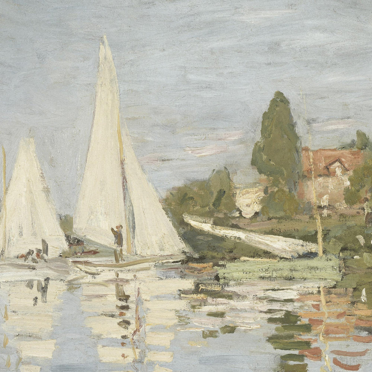 Framed Sailboat Art | Monet Regattas at Argenteuil | Vintage Ornate Gold Canvas Print | N196