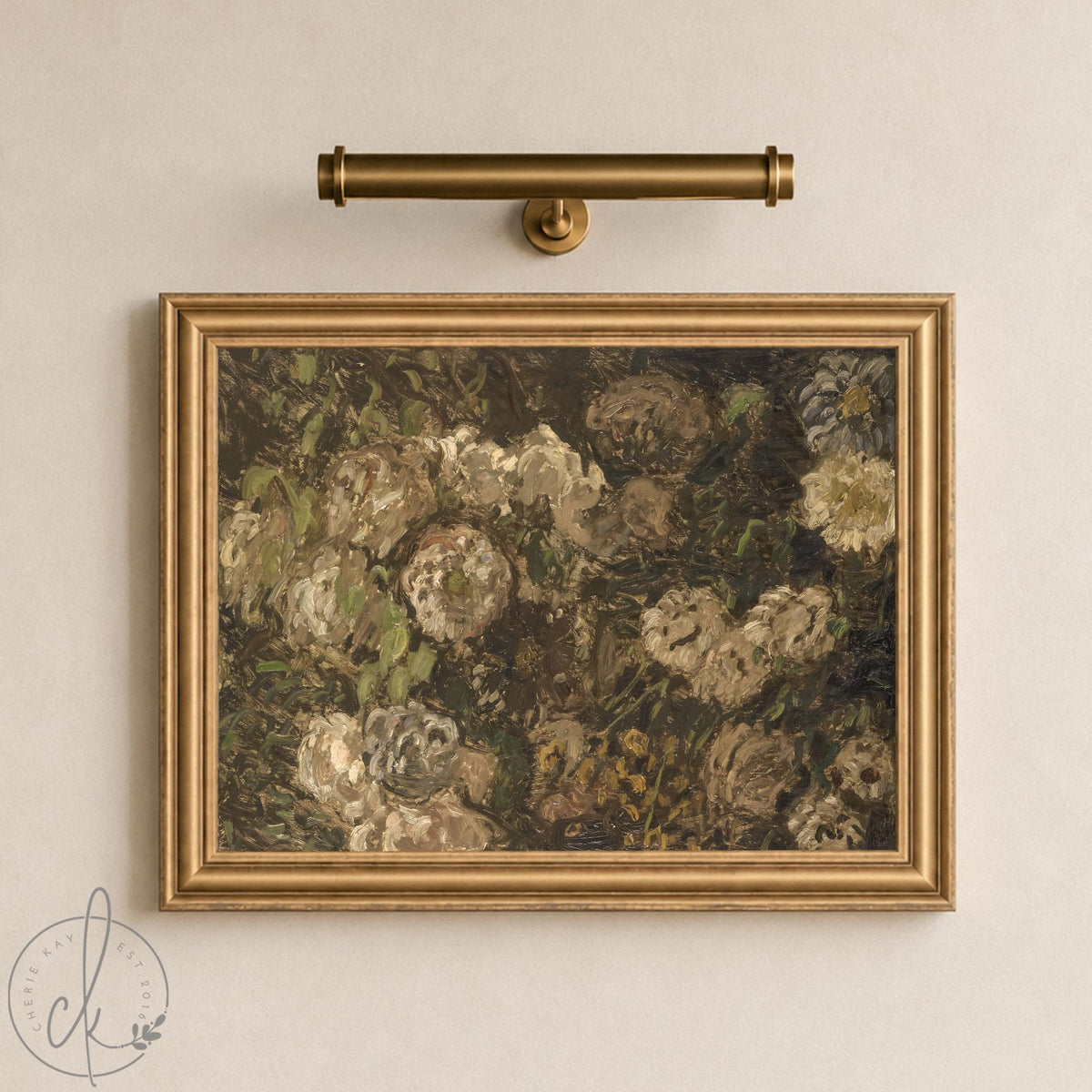 Monet Flowers Painting | Moody Floral Wall Art | Ornate Gold Framed Canvas Print | N214