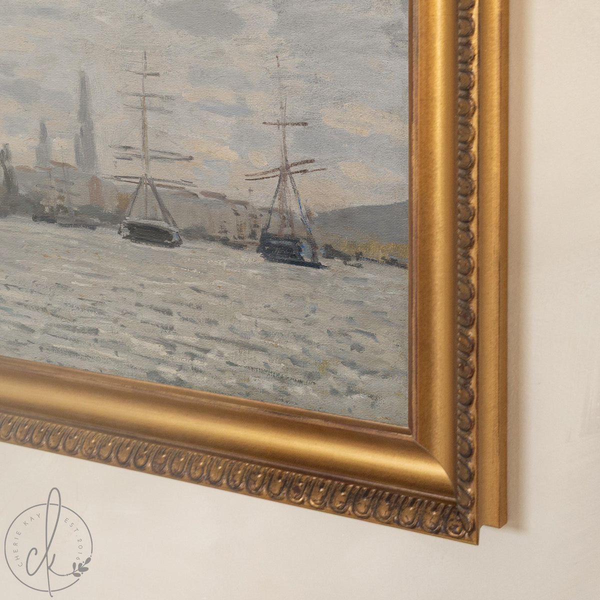 Sailboat Painting | Claude Monet The Seine at Rouen | Vintage Ornate Gold Framed Canvas Print | N247