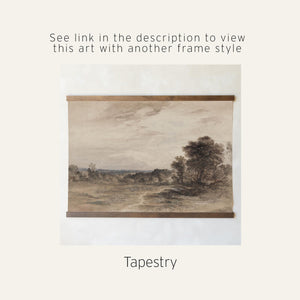 Moody Art Print | Countryside Landscape Painting with Cloudy Sky | Black and Gold Framed Canvas | N55