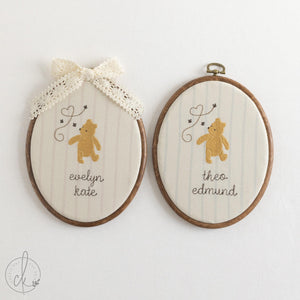 Pooh Bear Decor | Embroidered Baby Name Hoop with Bees | Personalized Nursery Sign and Newborn Gift | E16