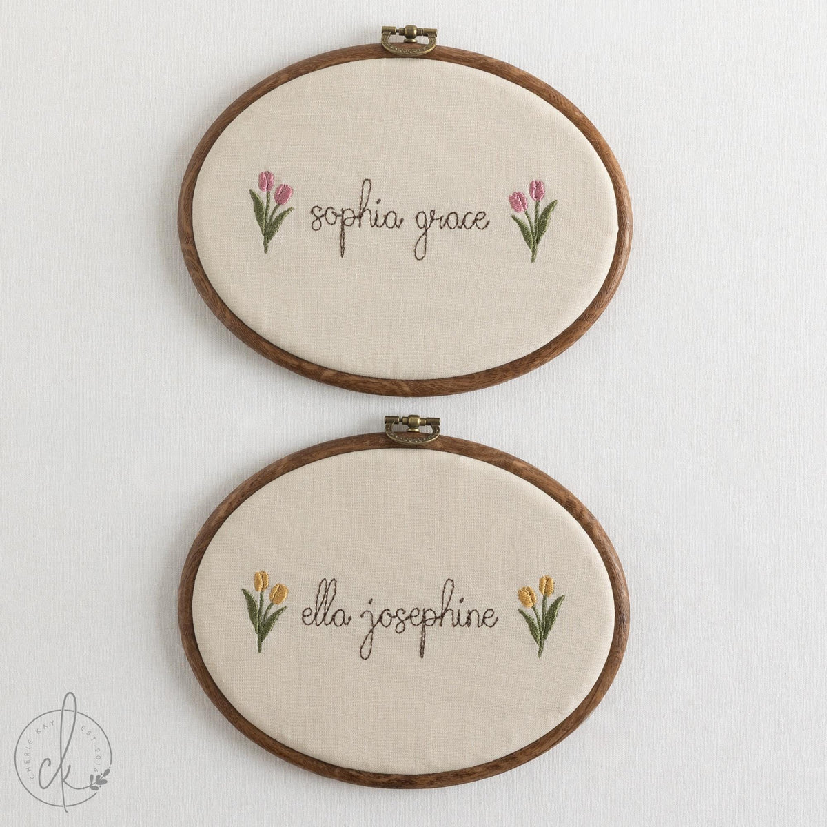 Newborn Keepsake | Tulip Embroidered Name Hoop | Personalized Baby Girl Gifts for the Nursery | E18
