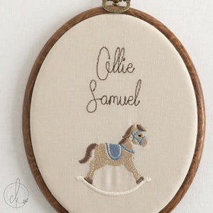 Unique Baby Gifts | Rocking Horse Nursery Decor | Personalized Embroidered Name Sign | E19