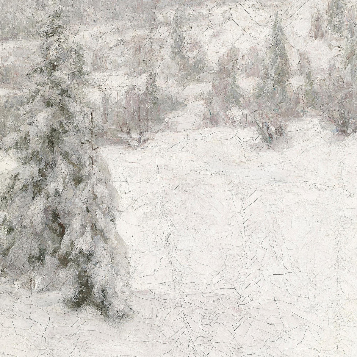 Vintage Christmas Painting | Snowy Pine Hillside Wall Art | Ornate Gold Framed Canvas | N61