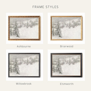 Vintage Christmas Painting | Snowy Pine Hillside Wall Art | Ornate Gold Framed Canvas | N61