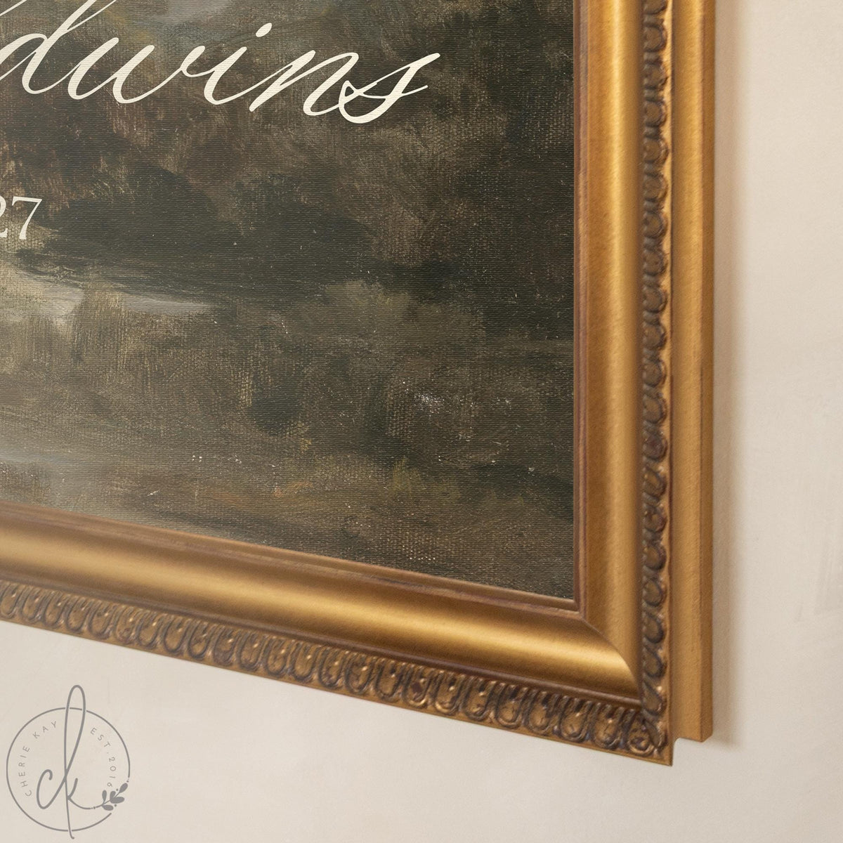 Personalized Housewarming Gift | Last Name Sign with Landscape Painting | Ornate Gold Framed Canvas | N208