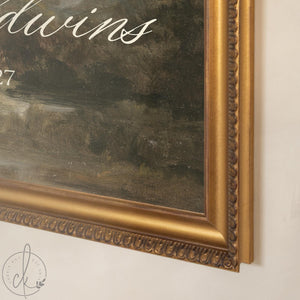 Personalized Housewarming Gift | Last Name Sign with Landscape Painting | Ornate Gold Framed Canvas | N208
