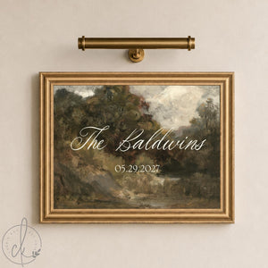 Personalized Housewarming Gift | Last Name Sign with Landscape Painting | Ornate Gold Framed Canvas | N208