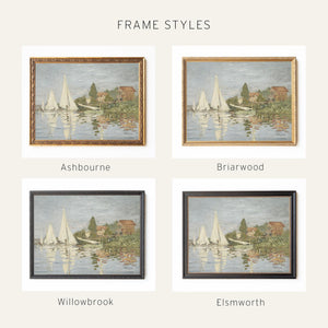 Framed Sailboat Art | Monet Regattas at Argenteuil | Vintage Ornate Gold Canvas Print | N196