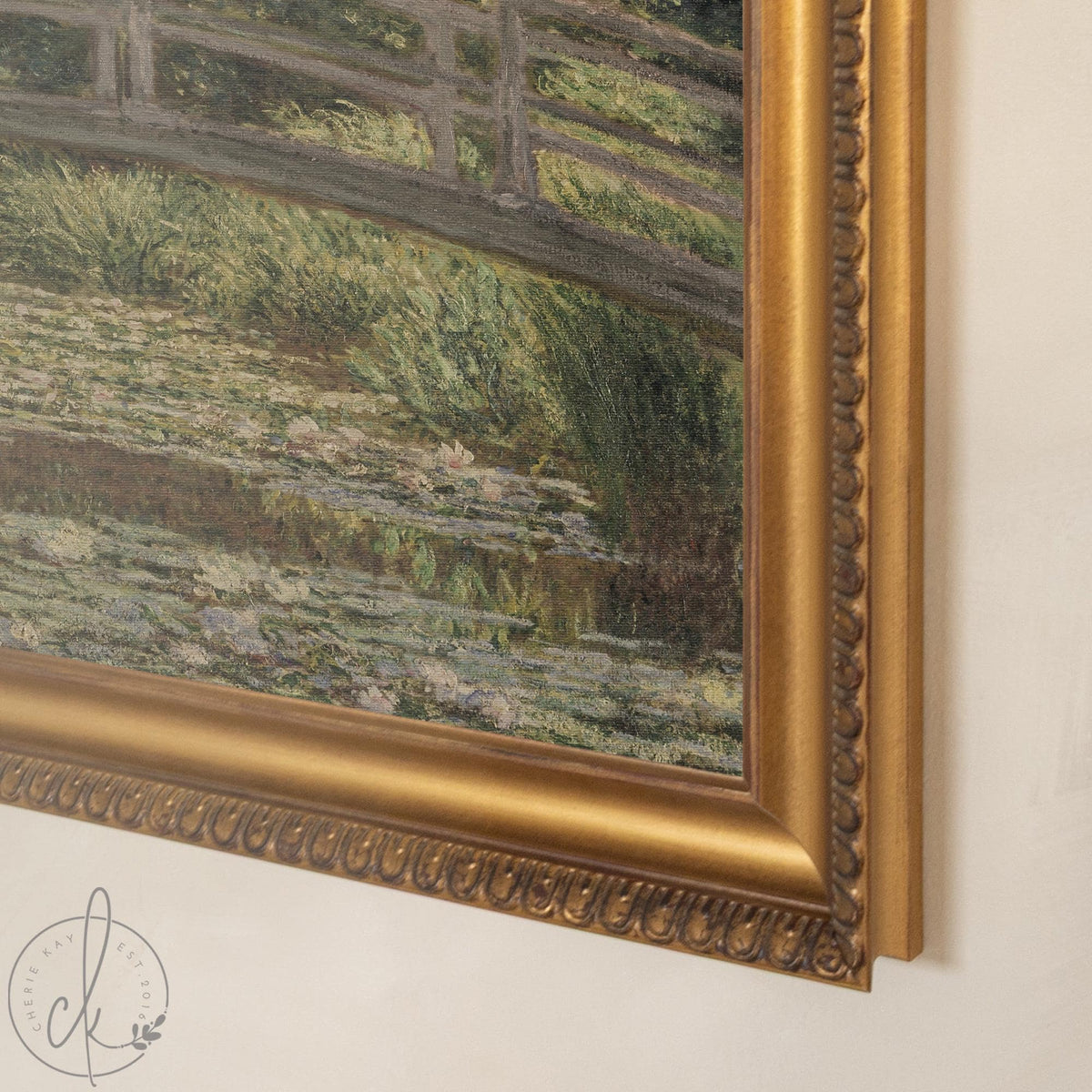 Monet Bridge Painting | Giverny Water Lily Pond | Large Ornate Gold Framed Canvas Print | N219