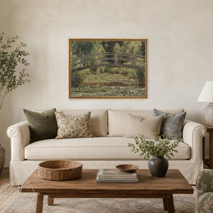 Monet Bridge Painting | Giverny Water Lily Pond | Large Ornate Gold Framed Canvas Print | N219