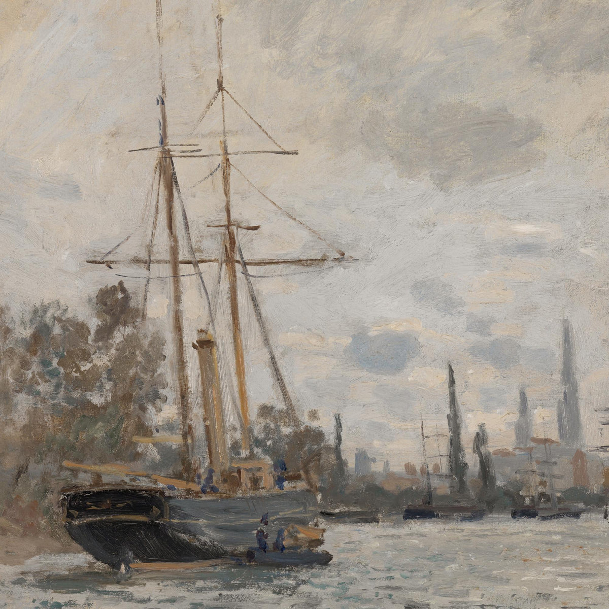 Sailboat Painting | Claude Monet The Seine at Rouen | Vintage Ornate Gold Framed Canvas Print | N247